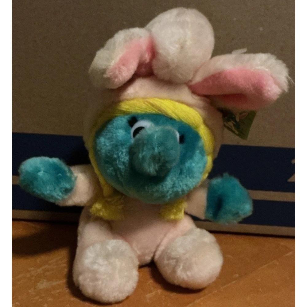 Vintage Smurfette Smurf Easter Bunny Plush Stuffed‎ 8" Wallace Berrie 1983 W/tag